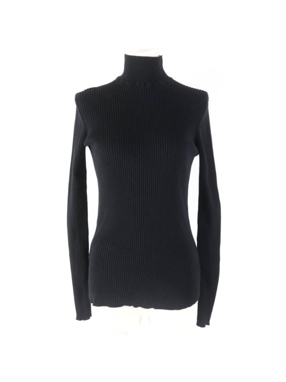 Prada 2023 Dna945 100% Cotton Ribbed Long Sleeve High Neck Knit Top Black 36